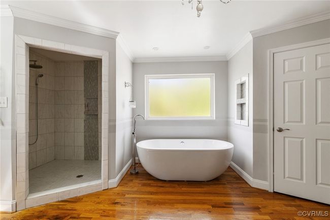 Spa like primary bathroom with soaker tub and walk-in shower | Image 18