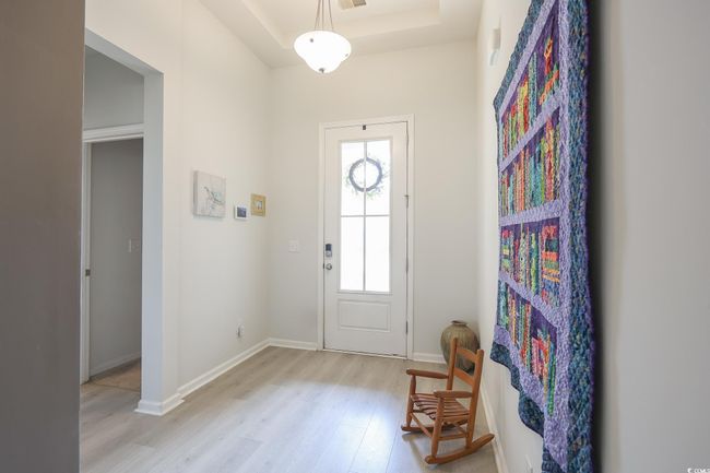 Foyer with a raised ceiling, baseboards, and light wood-type flooring | Image 24
