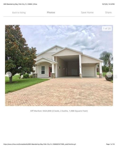 489 Meandering Way, POLK CITY, FL, 33868-5140 | Card Image