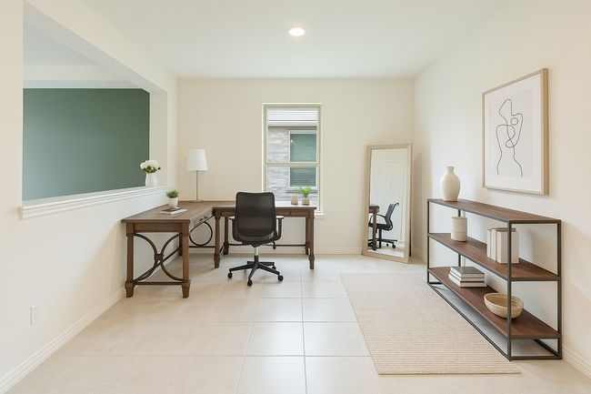Home office with tile patterned floors, baseboards, and recessed lighting | Image 8