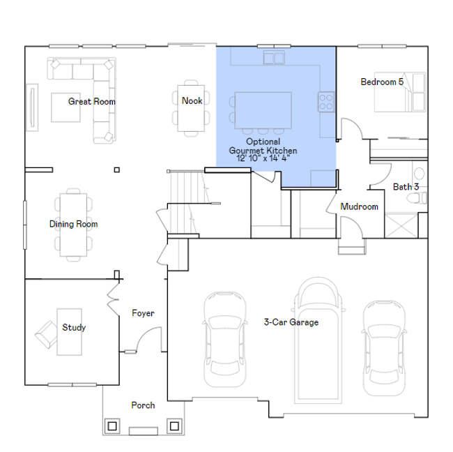 Itasca main level floorplan with gourmet kitchen. | Image 27