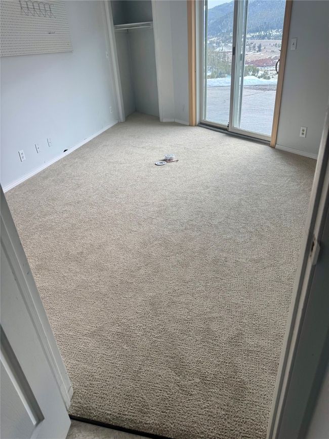 Unfurnished lower bedroom featuring carpet, a closet, access to outside, baseboards, and a mountain view | Image 61