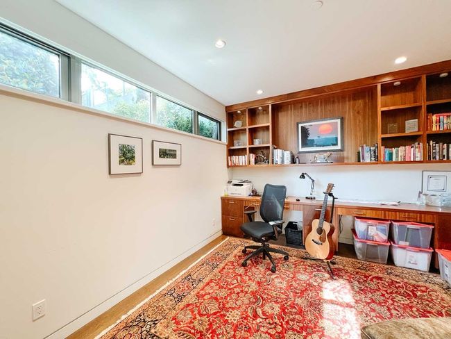 Home office featuring built in study area, recessed lighting, wood finished floors, and baseboards | Image 16