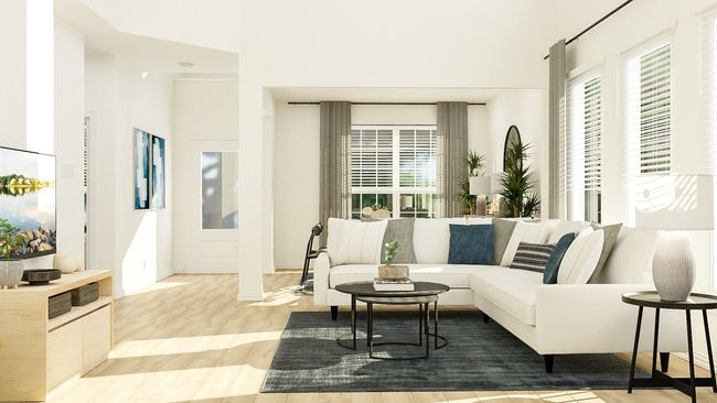 Living room featuring wood finished floors and a high ceiling | Image 13