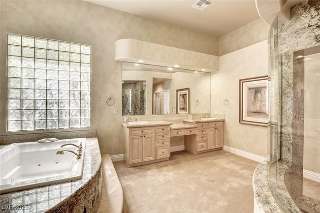 Full bath with a walk in shower, visible vents, vanity, and a whirlpool tub | Image 29