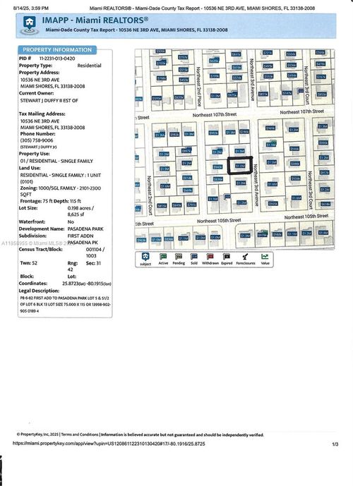 10536 Ne 3rd Ave, Miami Shores, FL, 33138-2008 | Card Image