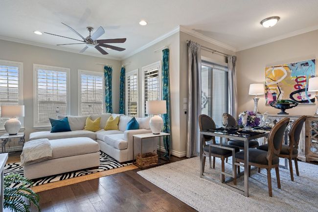 2nd Floor Living room with ornamental molding, hardwood / wood-style flooring, and a ceiling fan | Image 5