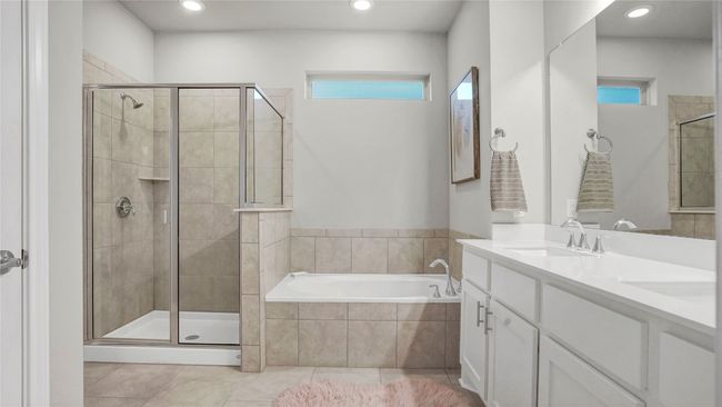 Full bath with recessed lighting, a sink, a bath, and a stall shower | Image 20