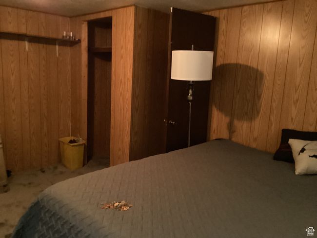 Bedroom featuring wood walls and carpet floors | Image 13