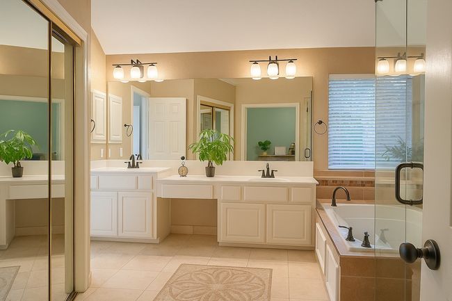 Full bath featuring double vanity, a garden tub, and tile patterned flooring | Image 30