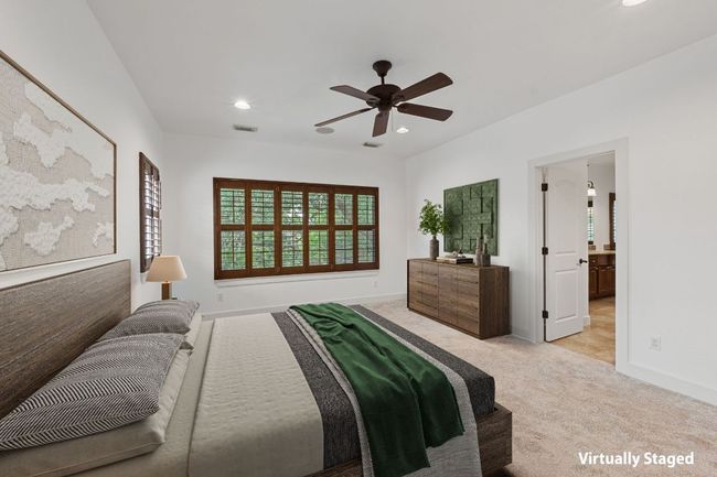 Bedroom with light carpet, recessed lighting, multiple windows, and a ceiling fan | Image 29