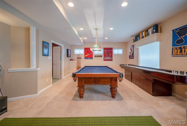 Game room with recessed lighting, carpet floors, and billiards table | Image 42