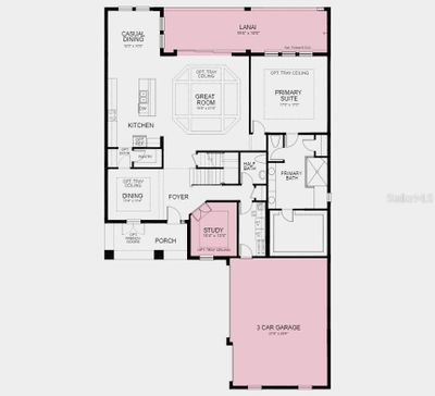 First Floor Plan - Structural options added include: extended lanai with an outdoor kitchen rough-in, gourmet kitchen, tray ceiling, study in place of flex room, and pocket sliding glass door in the great room | Image 2