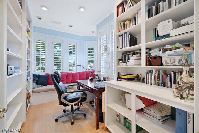 Office space featuring crown molding and light hardwood / wood-style flooring | Image 15
