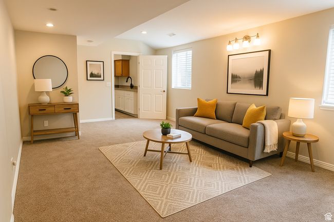 Living area with light carpet, baseboards, and recessed lighting | Image 21