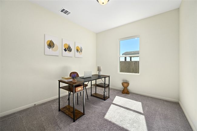 Office area with visible vents, carpet flooring, and baseboards | Image 28