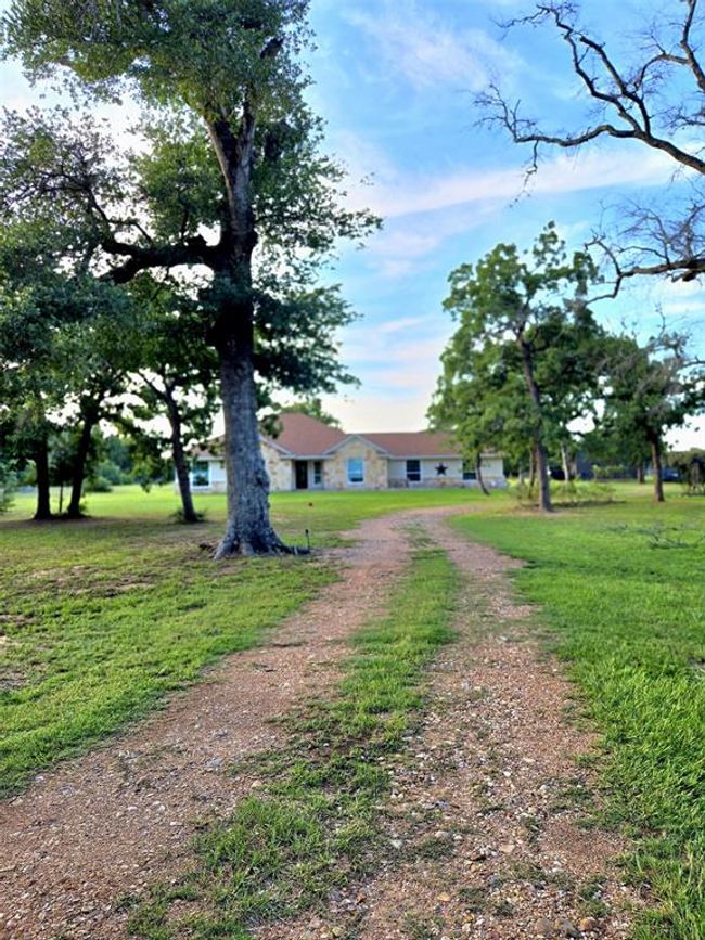 Charming country home set back from a gravel driveway, surrounded by lush greenery and mature trees, offering a serene and private setting. | Image 30