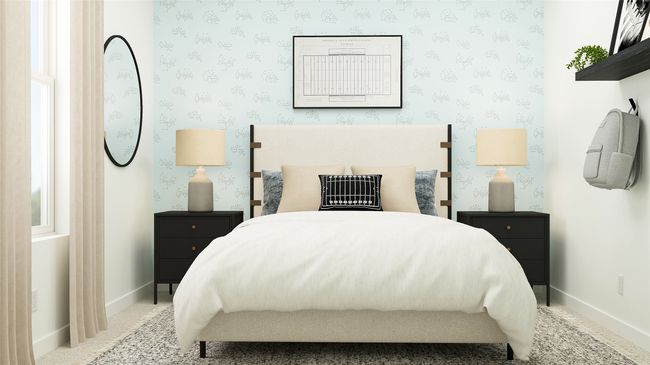 Carpeted bedroom featuring multiple windows and wallpapered walls | Image 14