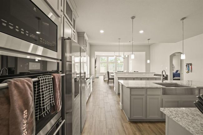 Bright and spacious gourmet kitchen featuring granite countertops, sleek grey cabinetry, and stainless steel appliances | Image 11