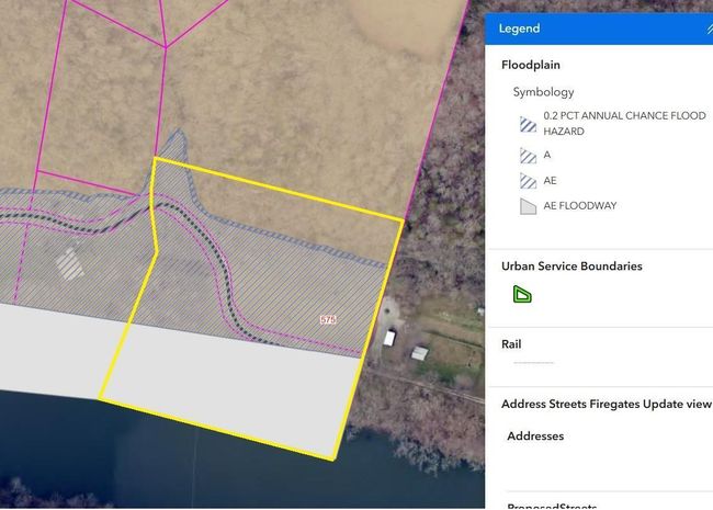 Map showing approximate location of the floodplain on this property. The property is outlined in yellow and includes approximately 3.5+/- acres. | Image 10