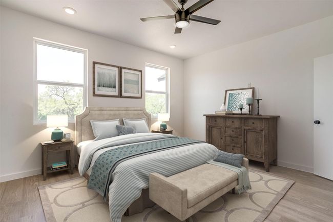 Bedroom with recessed lighting, baseboards, ceiling fan, and light wood-style floors | Image 15