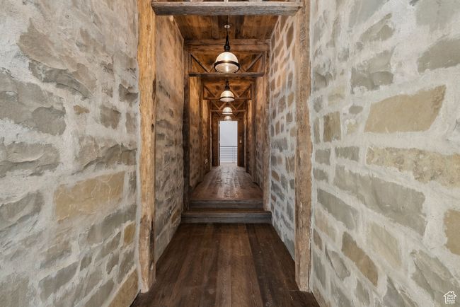 Hallway with dark wood-style flooring | Image 86
