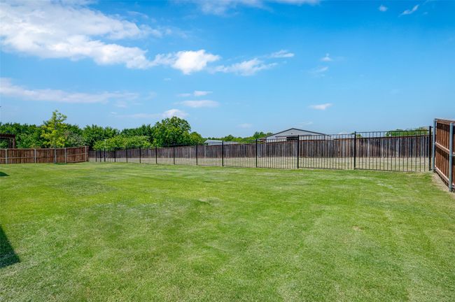 Large grassy backyard that backs to a greenbelt. | Image 34
