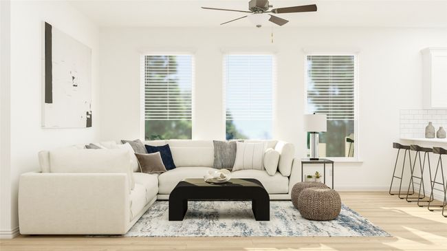 Living room featuring ceiling fan and wood finished floors | Image 15