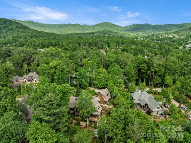 Aerial view of house in the center, neighboring houses, and mountains in the distance. | Image 44