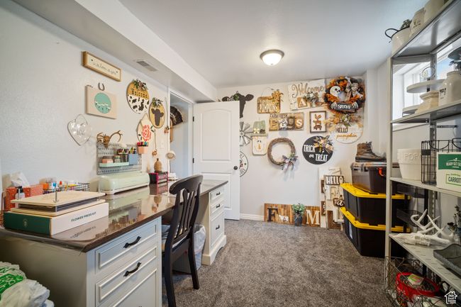 Bedroom or Carpeted home office featuring visible vents | Image 17