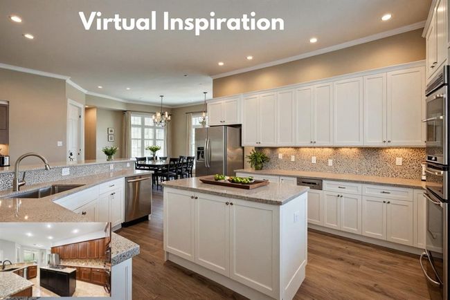 Current kitchen shown bottom left of photo. Virtual inspiration shows new cabinet doors, painted cabinets, wood flooring, new counter tops. | Image 16
