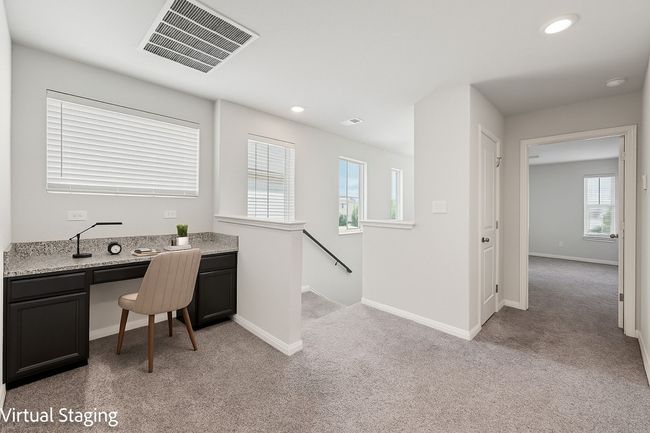 Office space featuring light colored carpet, baseboards, and recessed lighting | Image 10