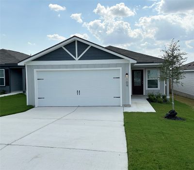 Welcome home to the three-bedroom, two-bathroom Hawthorne plan at Cool Water at Sonterra! An inviting front porch welcomes you inside to discover all that this impressive home has to offer. You’ll find upgrades such as WI-Fi enabled garage door opener with ability to link to Amazon Key, programmable thermostat and blinds at front window. | Image 1