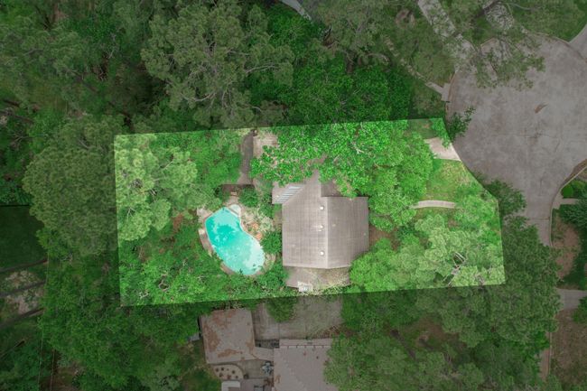 Tucked among mature trees and vibrant greenery, the freeform pool blends seamlessly with its natural surroundings, creating a peaceful, woodland-like retreat perfect for unwinding in harmony with nature. | Image 8