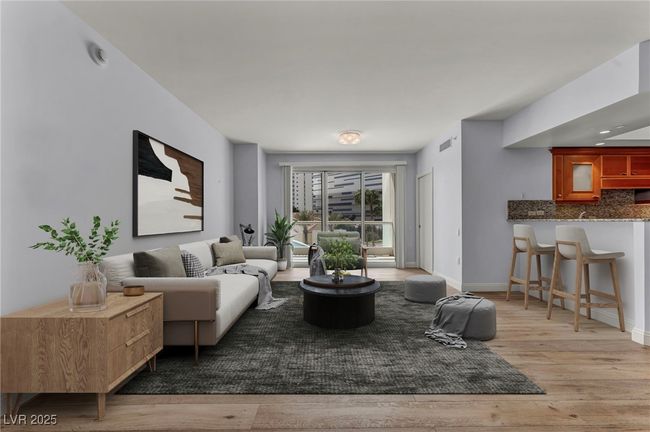 Virtuallyt Staged Living room with baseboards and light wood-type flooring | Image 48