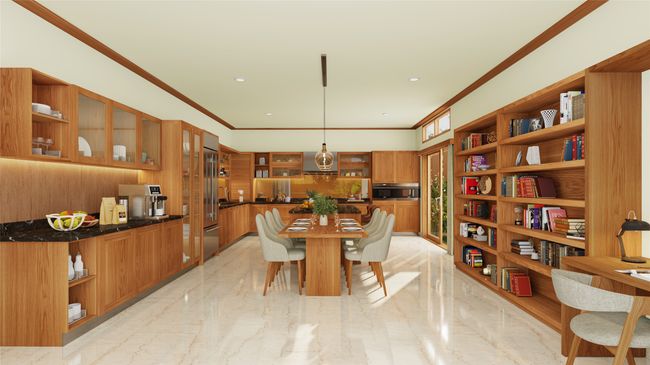 Dining room with crown molding and light marble finish flooring | Image 7