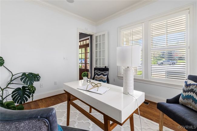 First floor bedroom/office/guest suite, site finished hardwood floors, 10' ceilings, 8' french door | Image 21