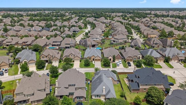 Aerial view showcases the home’s ideal location within a beautifully maintained community, offering a peaceful suburban setting with tree-lined streets and convenient access to nearby amenities | Image 43