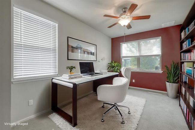 Office space featuring a ceiling fan and carpet | Image 12