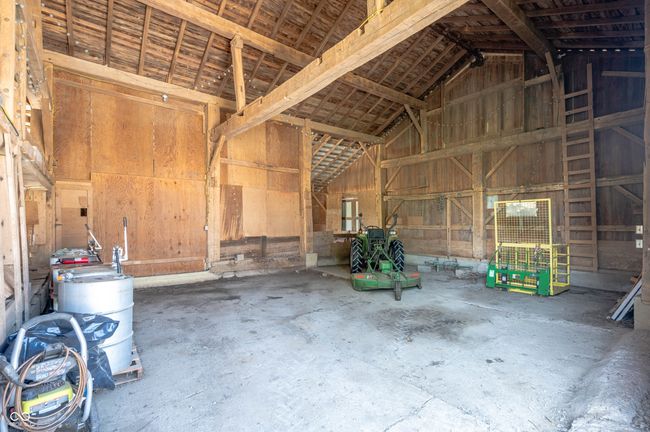 Inside of timber frame barn. | Image 76