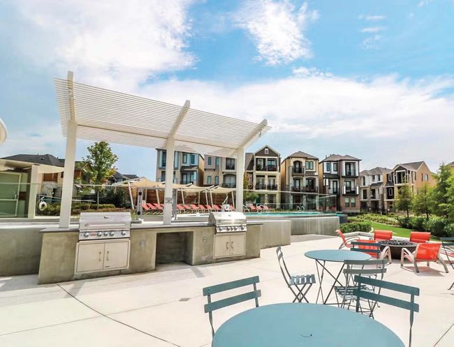 View of patio with exterior kitchen and a residential view | Image 33