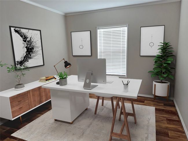 Office space with wood finished floors and ornamental molding | Image 23