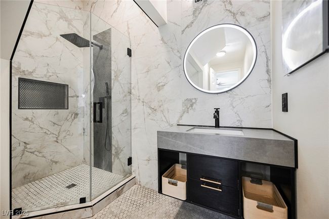 En Suite, Full Bathroom with a marble finish shower and vanity | Image 33