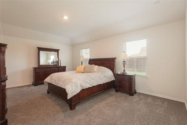 Bedroom with carpet, vaulted ceiling, and recessed lighting | Image 11