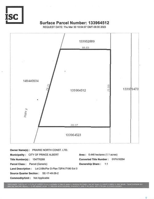 0 Rural Address, Prince Albert, SK, S6V5R3 | Card Image