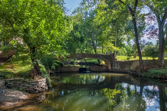 A quaint bridge spans a quiet river in a vibrant park, inviting visitors to enjoy the peaceful scenery. | Image 7