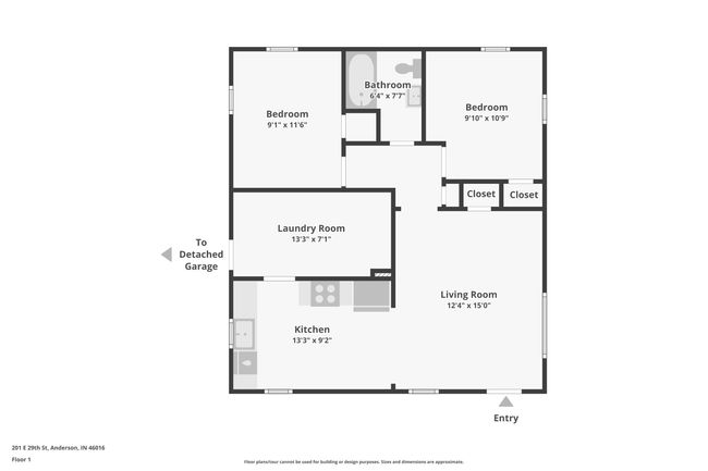 201 E 29 Th St, House other with 2 bedrooms, 1 bathrooms and null parking in Anderson IN | Image 24