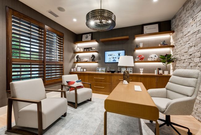 Office with a chandelier and recessed lighting | Image 12