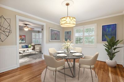 Virtually Staged Dining Room, Wainscoting, Hardwood Floors | Image 2