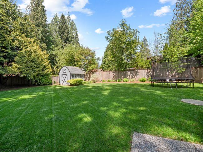 View of yard with a trampoline, a storage shed, and an outbuilding | Image 33